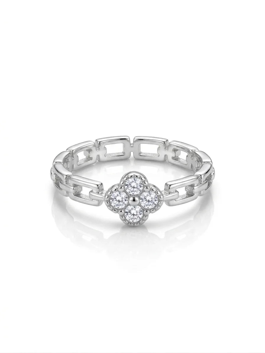 Anillo de plata - clover champagne