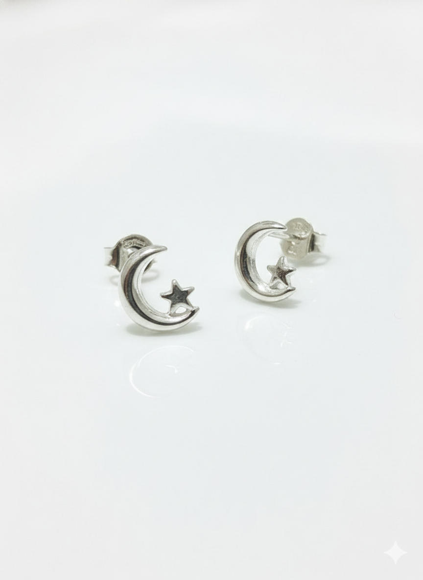 Aretes de plata - Estrella con luna