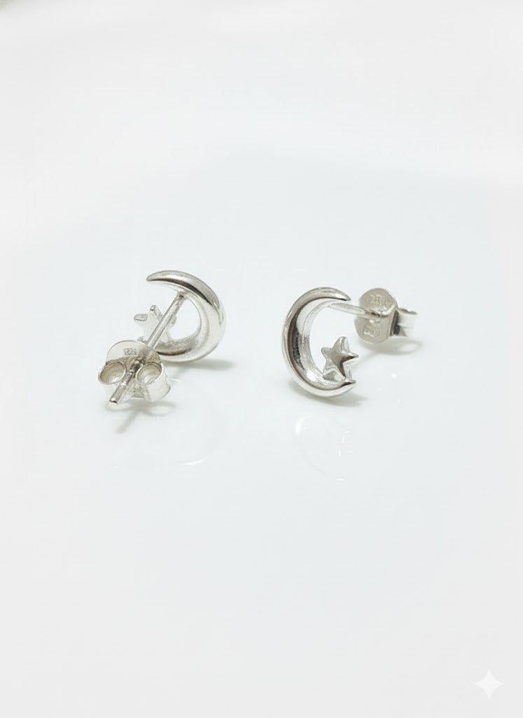 Aretes de plata - Estrella con luna