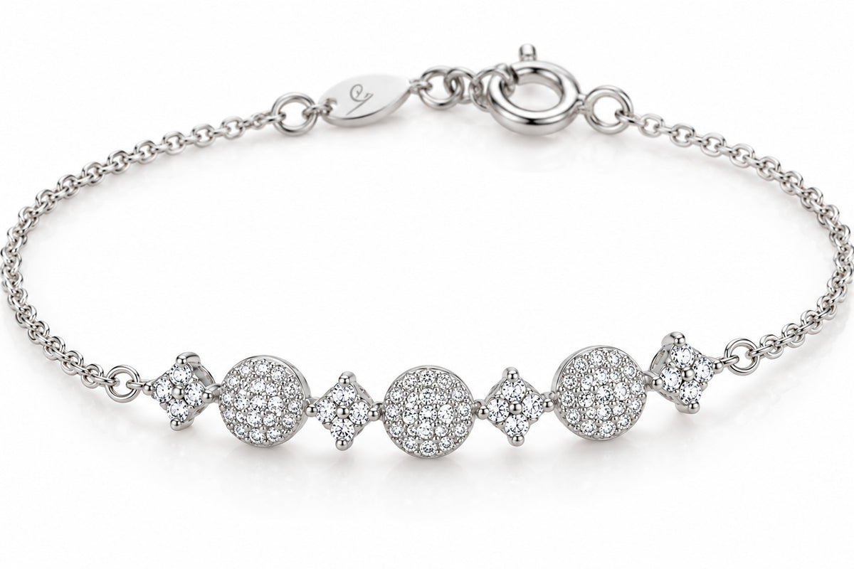 Pulsera de plata - Flores blanco