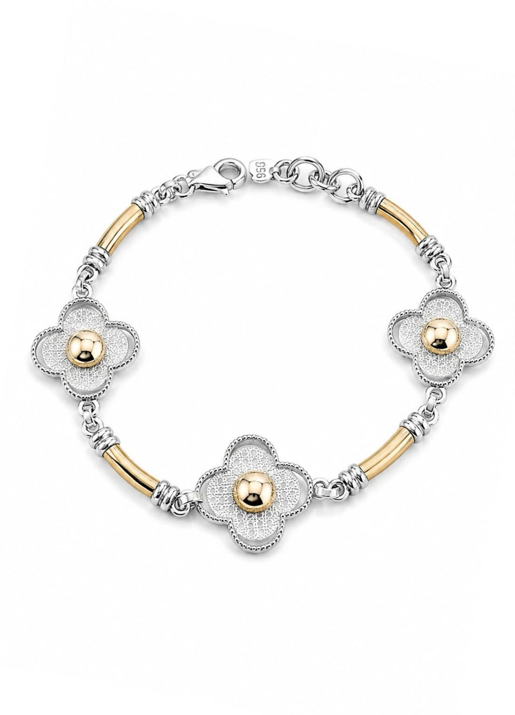 Pulsera de plata y oro -  Flor de oro