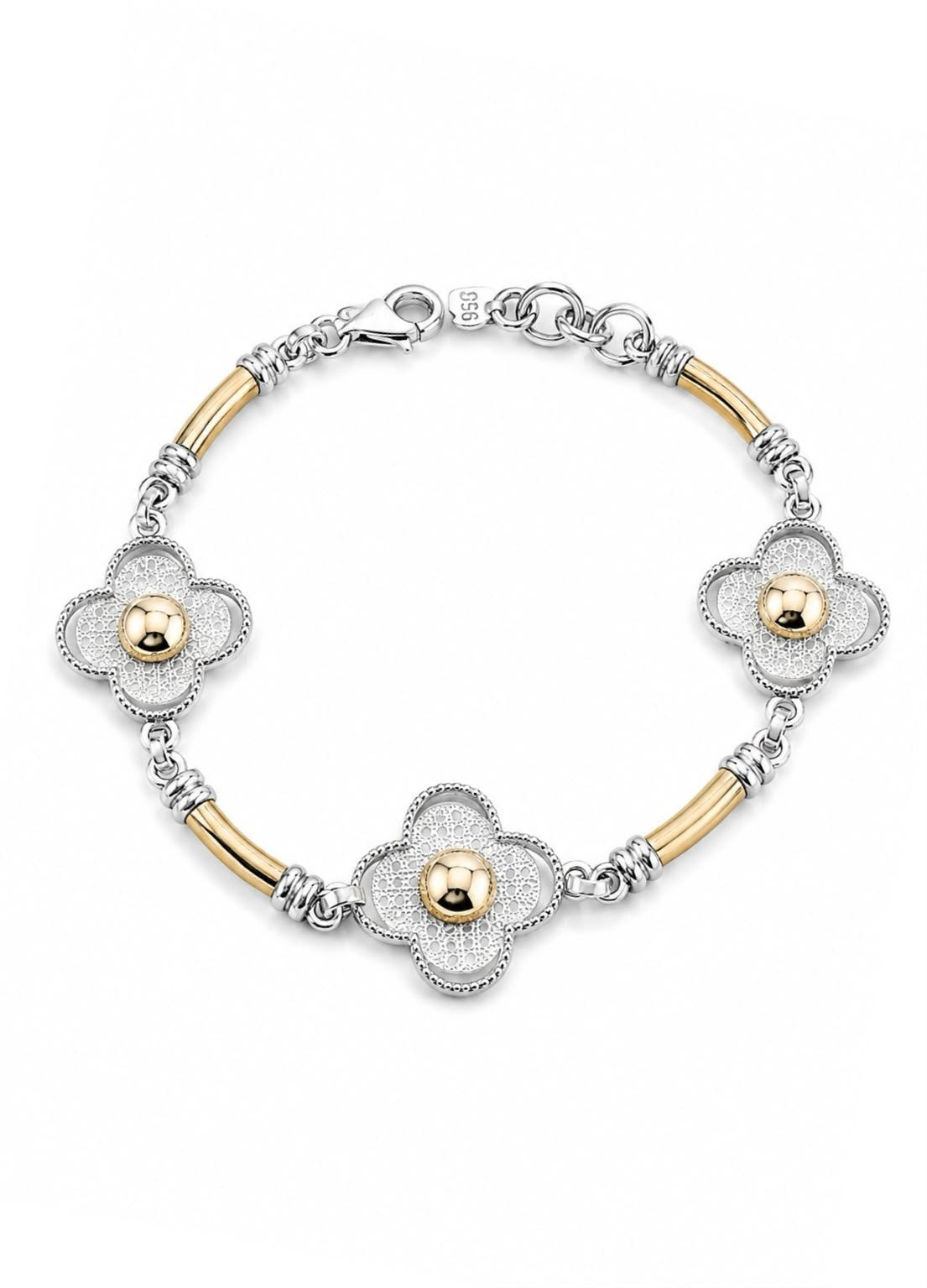 Pulsera de plata y oro -  Flor de oro