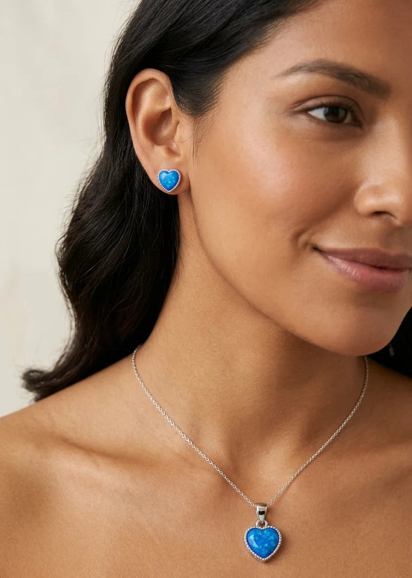 Set de collar plata - corazones azules
