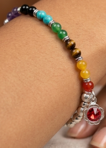 Pulsera de plata - Flor de colores