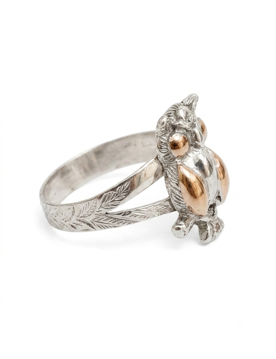 Anillo de plata y oro - Búho mini