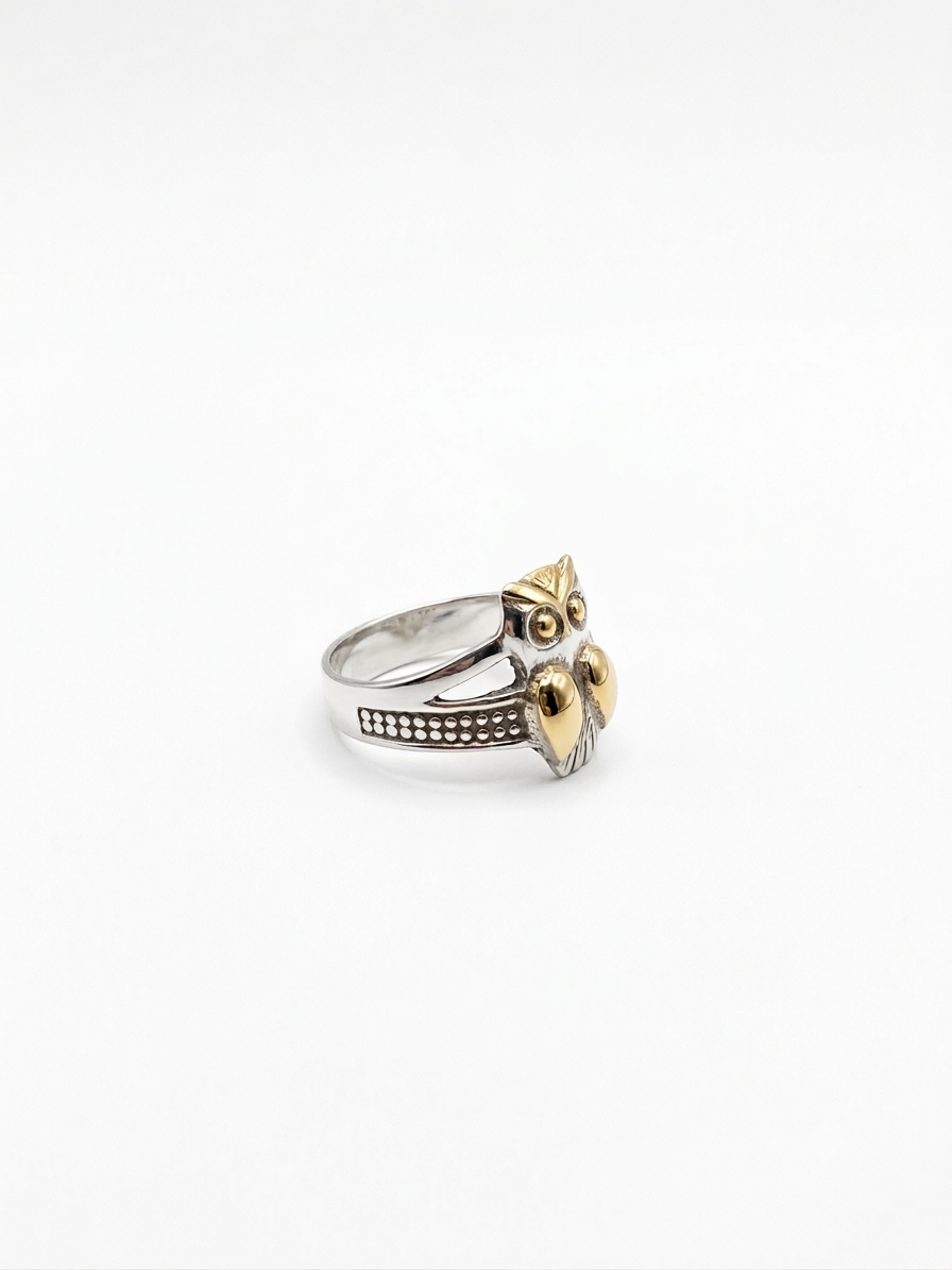 Anillo de plata y oro - Búho