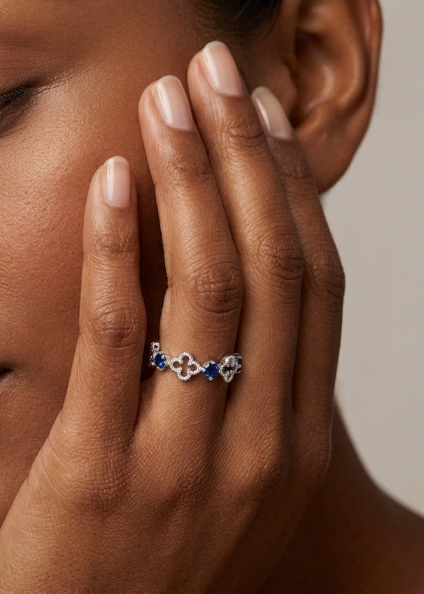 Anillo de plata - Flores de azul