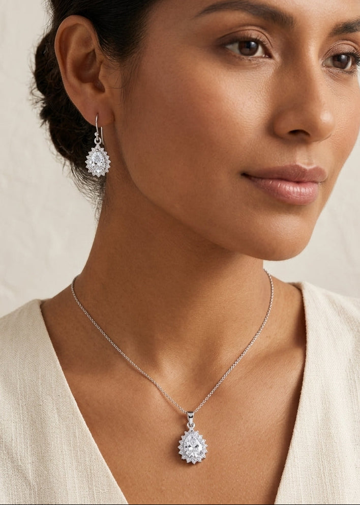 Set de plata - Gotas blancas