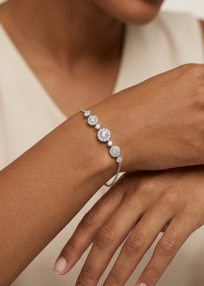 Pulsera de plata - Flores blanco