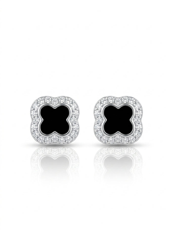 Aretes de plata - flor negro