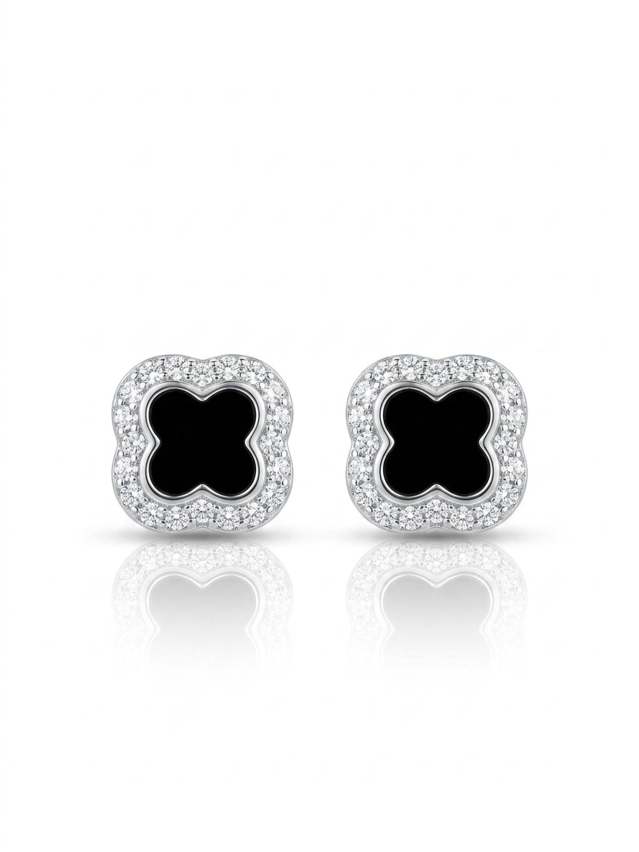 Aretes de plata - flor negro