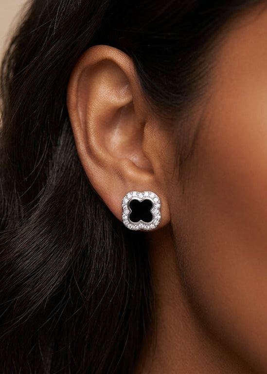 Aretes de plata - flor negro