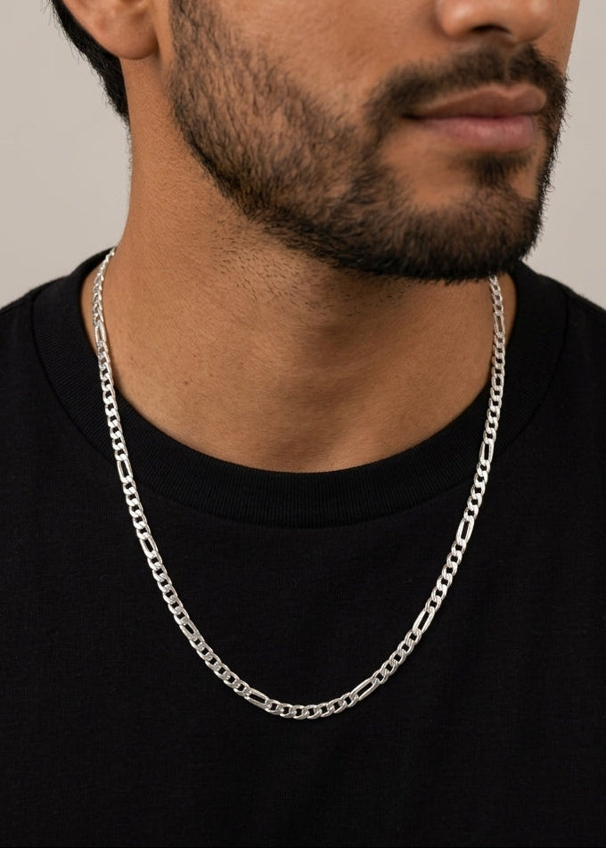Cadena de plata de varón - Lomo con mónaco