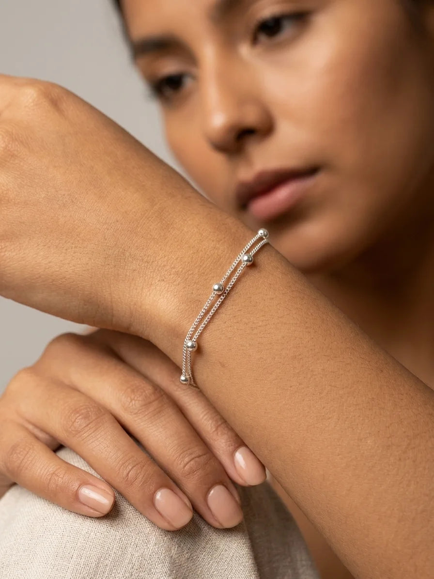Pulsera de plata - Pancer doble con bolas