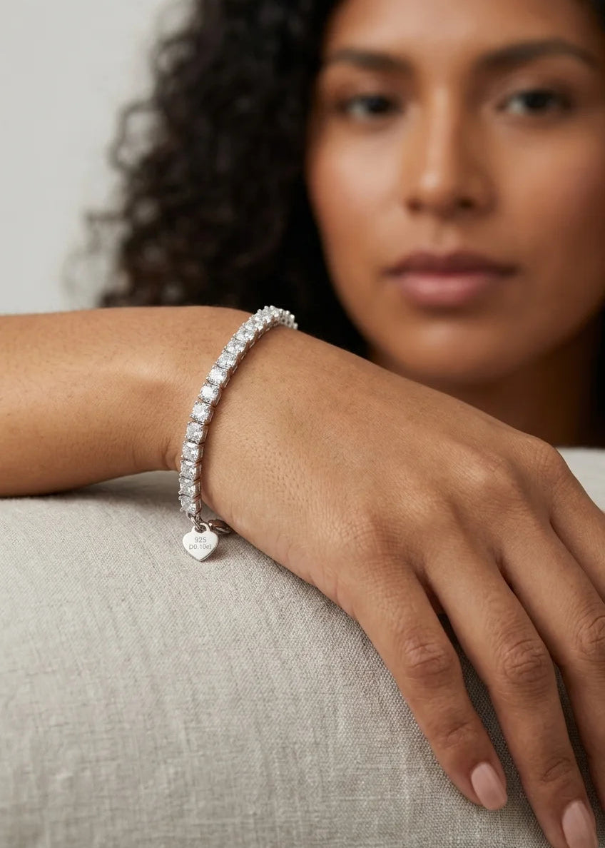 Pulsera plata - tennis blanco
