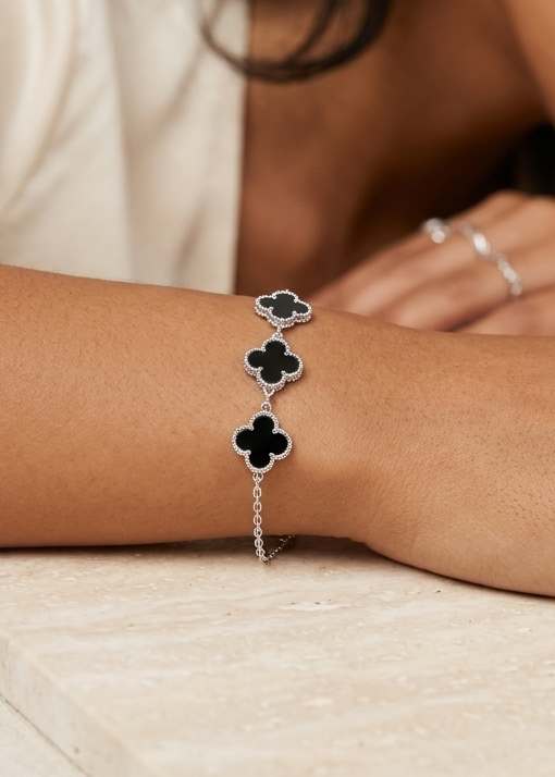 Van Cleef - Pulsera 3 flores negra