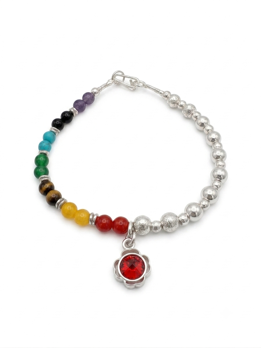 Pulsera de plata - Flor de colores