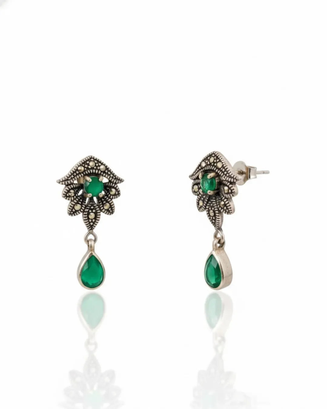 Aretes de plata - Marquesita verde