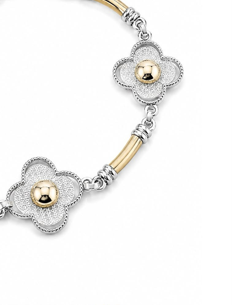 Pulsera de plata y oro -  Flor de oro