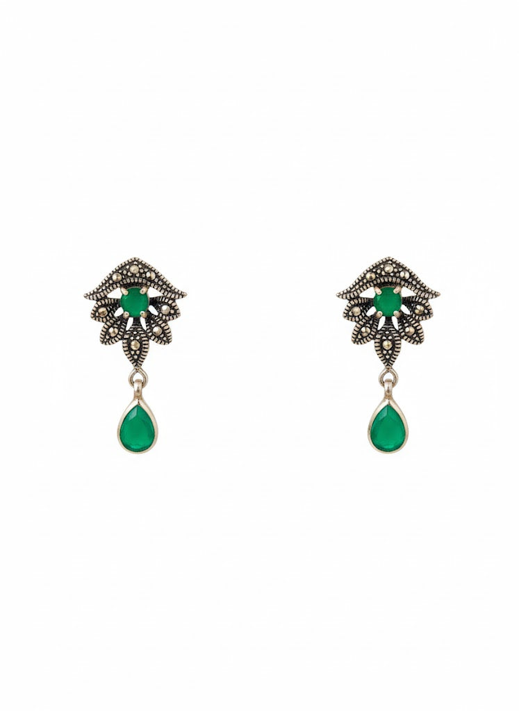 Aretes de plata - Marquesita verde